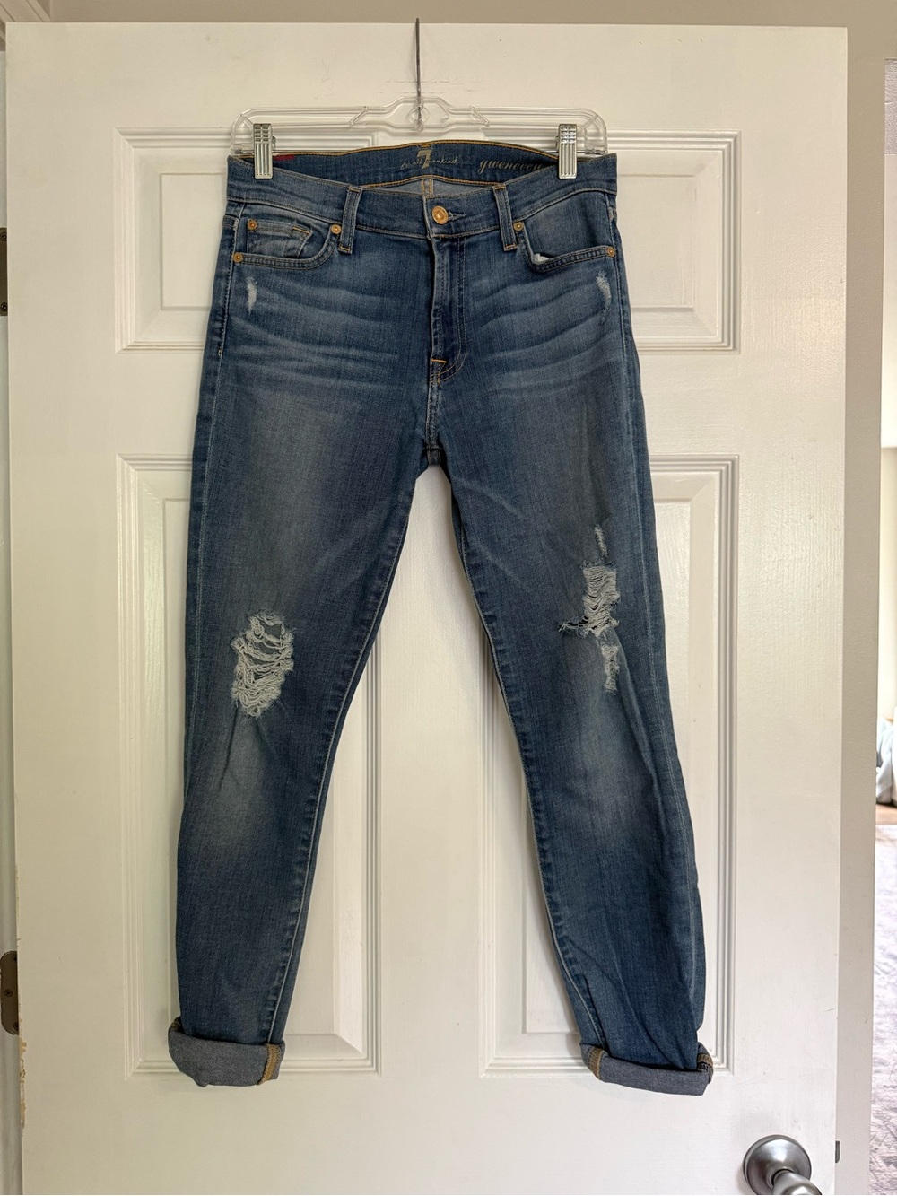 For All Mankind Relaxed Fit Distressed Boyfriend Jeans in Medium Blue